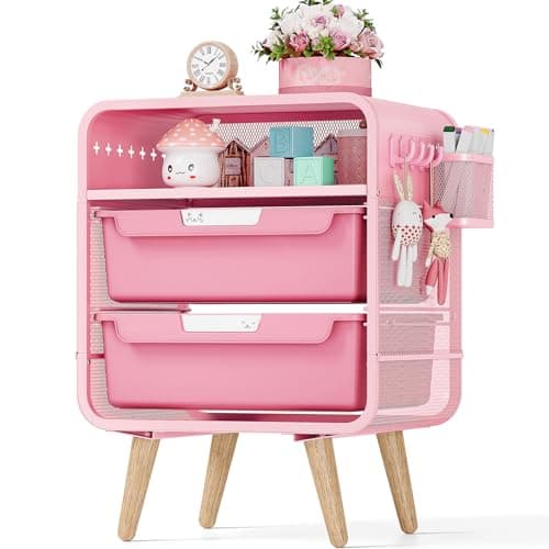 Image of SYKIARIOL Side-Bedside-Table-Nightstand with Storage Drawer for Girls Bedroom, Student Halls Living Room White (Pink)