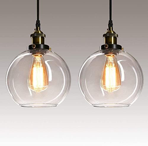 Image of Frideko 2 Pack Pendant Light - Vintage Glass Pendant Light, Clear Glass Kitchen Island Lights Fittings Ceilings fit for Dinning Table Hallway Entryway (ø20CM)…