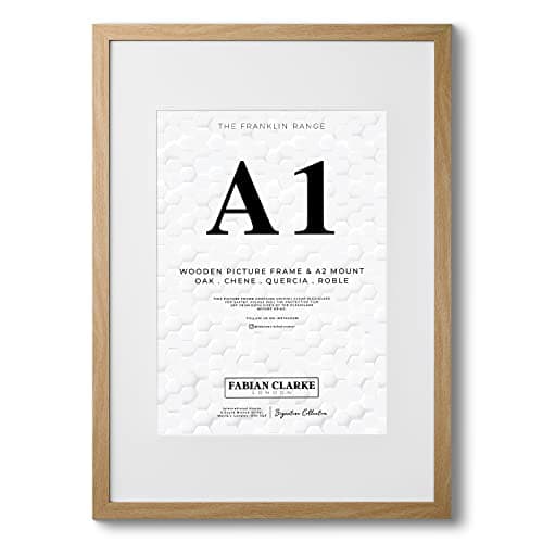 Image of Fabian Clarke London® A1 Modern Oak Wooden Picture Photo Frame with White A2 Mount to Hang Portrait or Landscape
