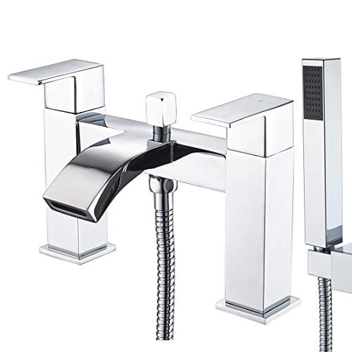 Image of Luckyhome Bath Taps with Shower,Waterfall Bathroom Bathtub Mixer tap Chrome Brass Dual Lever Tap with Handheld Shower Head