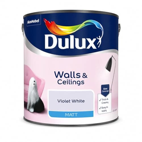 Image of DRW Violet White Matt Emulsion Paint 2.5L | Interior Wall and Ceiling Paint | Smooth Flat Matt Finish | Durable Everyday Room Paint for Living Room Bedroom Hallway and Dining Room