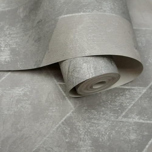 Image of SOPHIE LAURENCE Grey Silver Marble Wallpaper Metallic Geometric Pattern Feature Wall Living Room