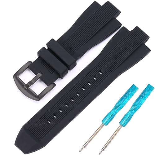 Image of Silicone Watch Accessorie Compatible with Michael Kors MK8383 MK8356 MK8295 MK9020 Watch Strap Rubber Replacement Watchband 13x29mm Bracelet (Black Black buckle)