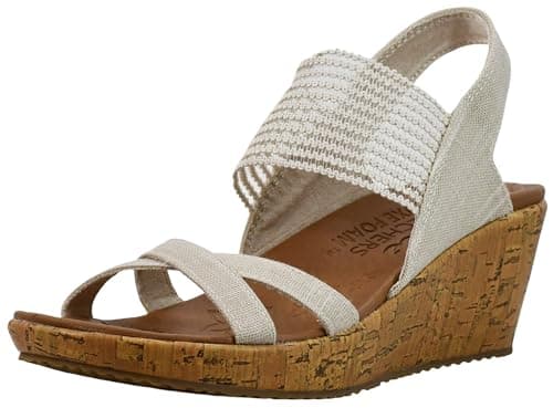 Image of Skechers Women's Beverlee High Tea Sandal,Natural Sparkle Linen Gore Trim,7 UK