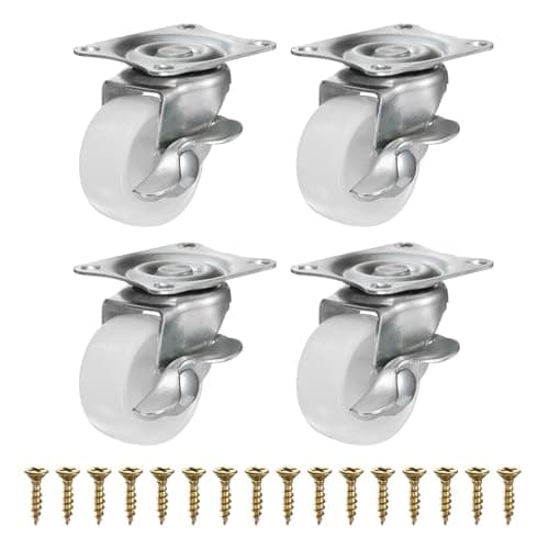 Image of PATIKIL 1 Inch Caster Wheels, Plastic Silent 360 Degree Swivel Plate Castors with Brake for Furniture Drawers Storage Bins DIY Project - 4pcs (White)