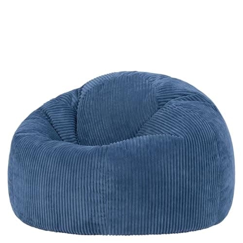 Image of icon Kingston Cord Bean Bag, Denim Blue, Large Adult Bean Bag Chair with Filling Included, Comfy Chair, Living Room Furniture, Bedroom Furniture