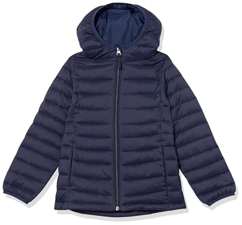 Image of Amazon Essentials Girls' Lightweight Water-Resistant Packable Hooded Puffer Jacket, Navy, 11-12 Years