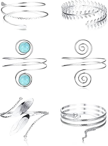 Image of Finrezio 6PCS Arm Cuff Upper Armband Bracelets Adjustable Coil Armlet Arm Cuff Bracelet for Women Minimalist Gold Silver Bangle Bracelet Costume Jewelry