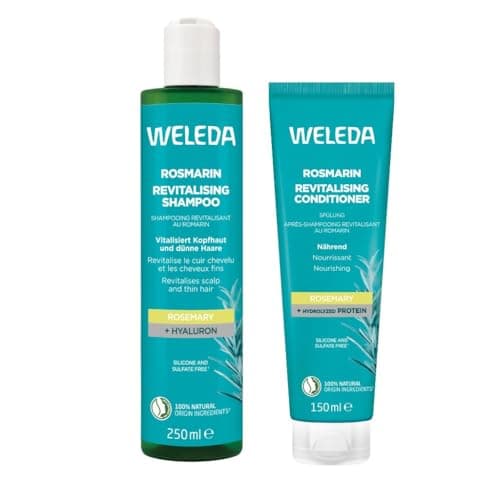 Image of Weleda Rosemary Oil Revitalising Shampoo and Conditioner Set, Hair Growth, Thinning Hair, Hair Loss, Healthy Scalp, Women & Men, Natural & Organic