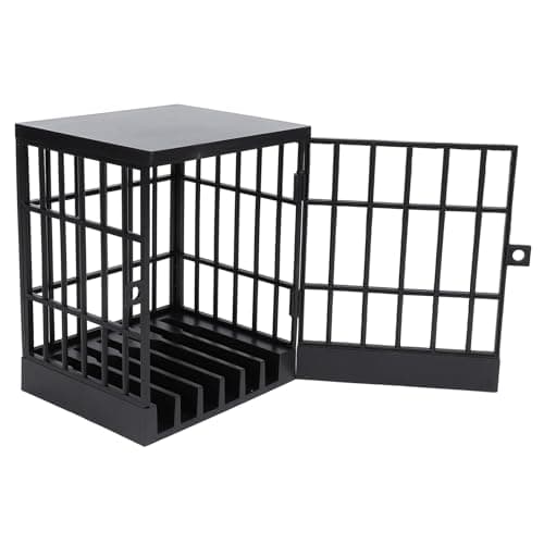 Image of Elprico Cell Phone Jail Lock Box Portable Plastic Cage for Family Bonding and Self Discipline for Classroom, Parties - 4 Mesh Panel Lockable Phone Storage for Mobile Prison, 13x15x19cm (All Black)