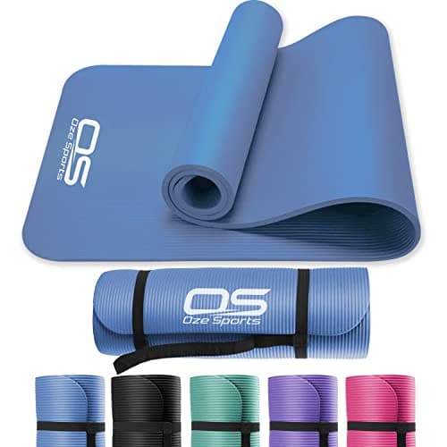 Image of OZE SPORTS Yoga Mat Exercise NBR Fitness foam mat Extra Thick Non-Slip Large Padded High Density ideal for HiiT Pilates gymnastics mats Fitness & Workout with Free Carry Strap (Blue)