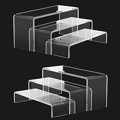 Image of 6pcs Acrylic Display Riser Stands, Clear Perspex Shelves for POP Figures, Acrylic Risers Showcase Shelf, Tiered Plastic Display Stand for Collectibles, Perfume, Fragrance, Makeup, Cupcake, Jewelry