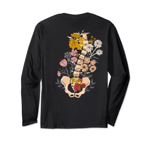 Image of Backbone Spine Flowers Floral Orthopedic Radiology Tech Long Sleeve T-Shirt