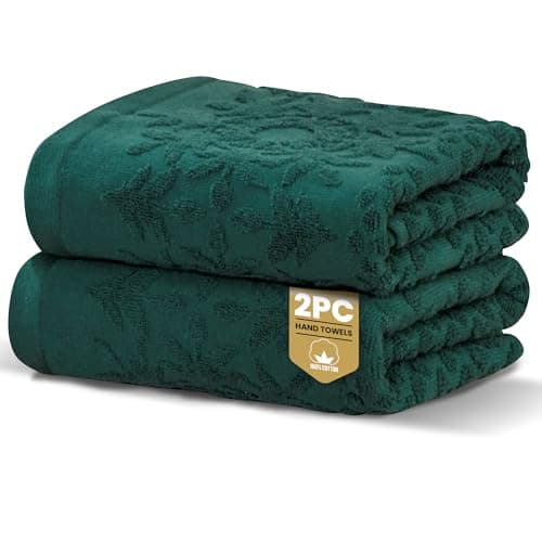 Image of Rapport Home 2-Pack Versailles Jacquard Hand Towels | 50x85cm 100% Cotton 500GSM | Absorbent & Soft Bathroom Towel Set | Oeko-Tex Certified Jade Green