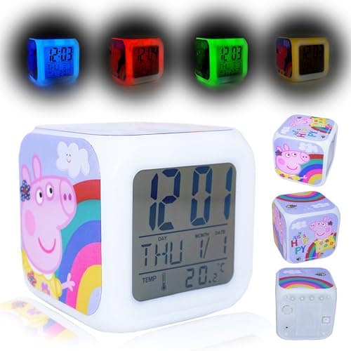 Image of Peppa Pig Digital Alarm Clock for Kids - Loud Wake-Up Alarm, Night Colour Change Light, Temperature Function, Date & Time Display - Perfect Bedside Travel Clock for Bedroom, Students, or as a Gift