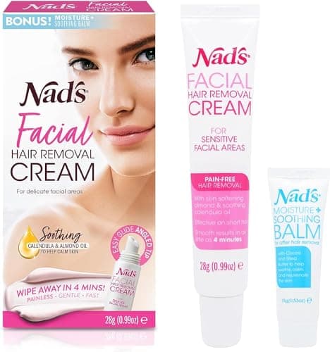 Image of Nad's Facial Hair Removal Cream and Soothing Balm, All Skin Types, Face hair Remover, 28g (packaging may vary)