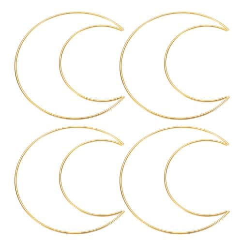 Image of PATIKIL 6 Inch Moon Dream Catcher Rings, 4 Pcs Metal Christmas Macrame Wreath Floral Ring Hoop for Home Car DIY Craft Wedding Wall Hanging Decoration, Gold