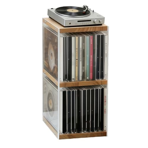Image of Caossuixin CD Holder Desk Rack Organizer, 8.2*5.9*12.4 In CD Storage Units, Natural Wood CD Storage Rack Holds 30 CD Case, 55 DVDs in Slim Cases, and 130 Discs in CD Sleeves, Organizer for CD & DVD