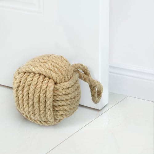 Image of Marwood Rope Knot Door Stops Decorative Nautical Ball Door Stopper Handmade with Handle, Jute Weighted Interior Doorstop Sailor Knot for Door and Window - Spherical (6"x6", 4lbs)