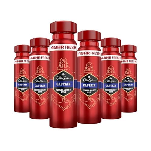 Image of Old Spice Captain Deodorant Body Spray For Men 150 ml, 48H Fresh, 0 Percent Aluminium Salts, Anti-White Marks and Yellow Stains x6