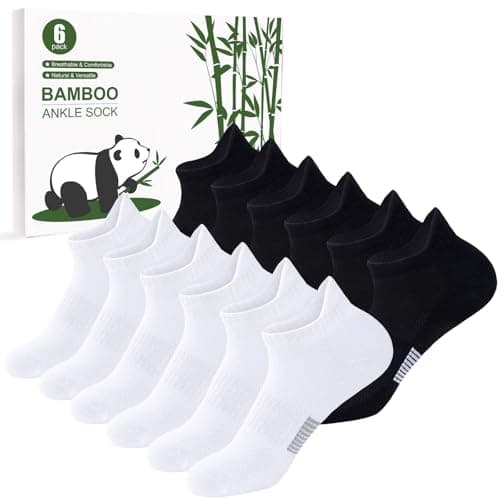Image of inaWarm Bamboo Trainer Socks Womens 6 Pairs, Breathable Ankle Running Socks, Ladies Sports Low Cut Sock, Athletic Sock with Gift Box for Women Girls Black & White 3-5