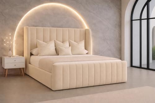 Image of Comfy Deluxe LTD Luxury Cassie Velvet Wingback Bed Frame | Plush Upholstery | Panel Bed Frame | Handmade in the UK | Upholstered Bed Frame (Silver Plush, 3.0FT Single)
