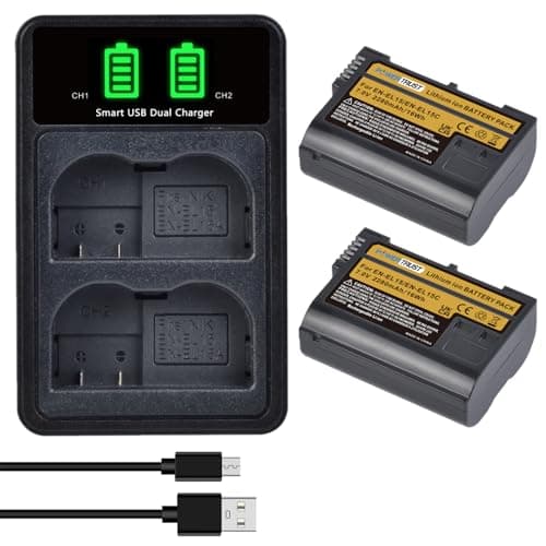 Image of PowerTrust 2Pcs EN-EL15C EN EL15 EN-EL15b Battery with Charger for Nikon Z7 II, Z6 II, Z5, Z6, Z7, Z8, 1 V1,D780,D500, D600, D610, D750, D850, D7000, D7100, D7200, D7500, D800, D800E, D810, D810A
