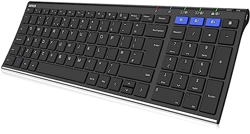 Image of Arteck Universal Bluetooth Keyboard Multi-Device Stainless Steel Full Size Wireless Keyboard for Windows, iOS, Android, Computer Desktop Laptop Surface Tablet Smartphone Built in Rechargeable Battery