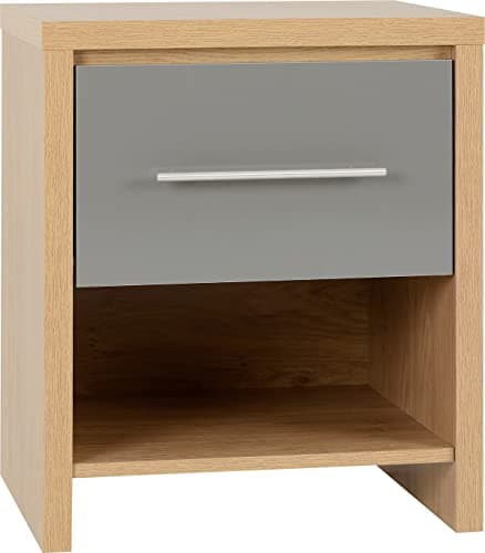 Image of Seconique Seville 1 Drawer Bedside in Grey Gloss/Light Oak Effect Veneer