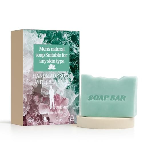 Image of APPTI Mens Handmade Bar Soap, Cold Pressed Bar Soaps for Men, Natural Moisturizing Cleansing Soap Bar for Face & Body, Sea Salt