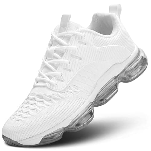 Image of Men's Air Cushion Running Shoes Fashion Sneakers Non Slip Workout Casual Sport Cross Trainers Gym Training Comfortable Walking Shoes White