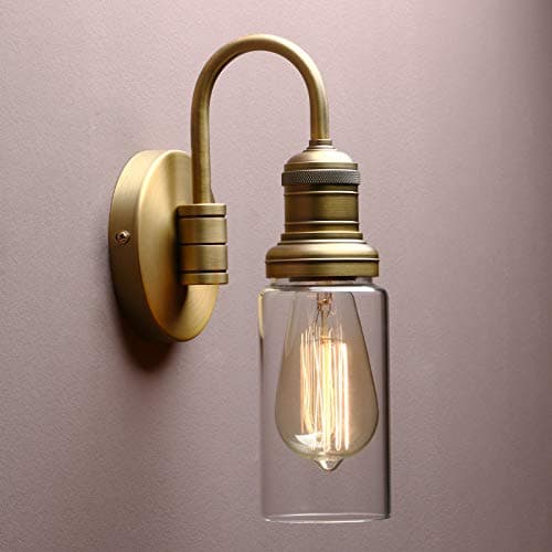 Image of Yosoan Lighting Modern Vintage Industrial Sconce Wall Light Fitting with Long Clear Glass Lampshade, for Office Home Kitchen Living Room Bedroom Loft Bar (Antique Gold)