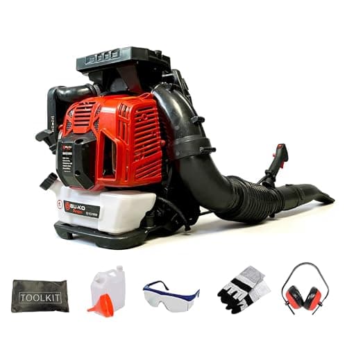 Image of BU-KO 79CC Petrol Backpack Leaf Blower - Powerful 2 Stroke Air Cooled Engine - Lightweight With New and Improved Padded Support Straps While Using - Safety Gear