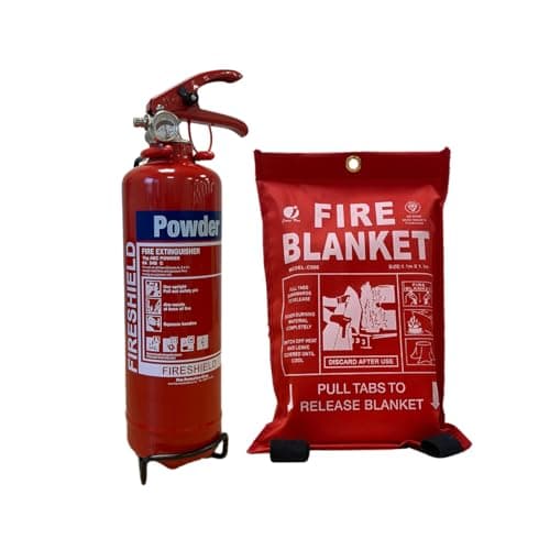 Image of FireShield Home Safety Pack, 1kg Dry Powder Fire Extinguisher & 1m x 1m Soft Case Fire Blanket