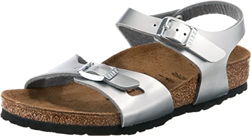 Image of Birkenstock Unisex Kid's Rio Sandal, Electric Metallic Silver, 2 UK Child Narrow