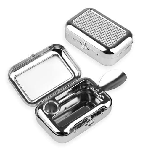 Image of Portable Ashtray, 2Pcs Pocket Ashtray with Lid, Stainless Steel Portable Ashtrays for Cigarettes, Odour-Proof Portable Cigarette Butt Box for Outdoors Travel Camping Car Bar