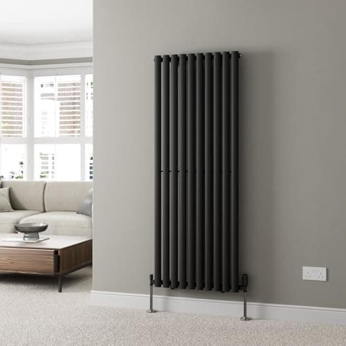 Image of DuraTherm® 1600 x 600mm Black Vertical Designer Radiator Single Column Oval Tube Modern Central Heating Panel Bathroom Radiators
