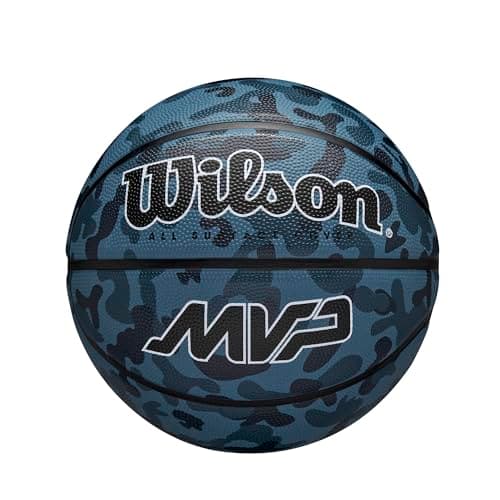 Image of Wilson MVP CAMO Basketball, Made From Durable Rubber For All-Surface Performance, Experience Enhanced Grip & Control, Colour: Blue, Size: 5