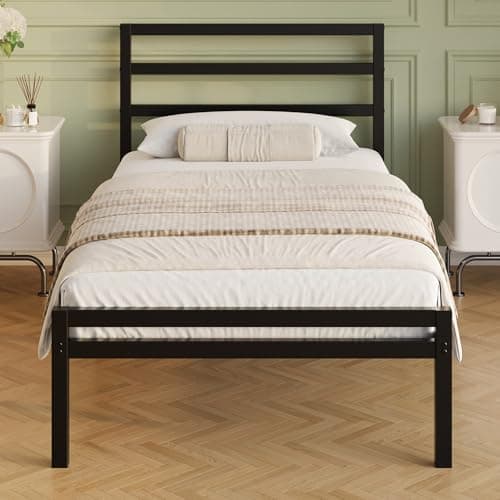 Image of Lutown-Teen Metal Single Bed Frame with Headboard and Footboard, 30 cm High, Heavy Duty 3ft Single Bed Frame with Steel Slats, Storage Space Underbed, Noise Free, Easy Assembly, Black