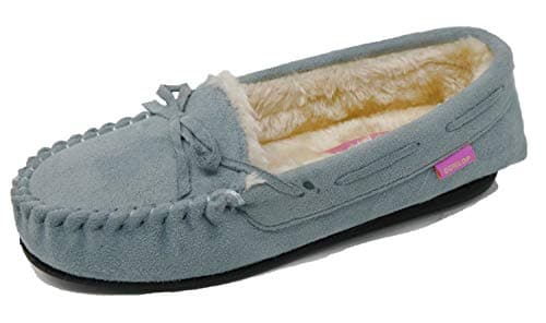 Image of DUNLOP LS152 BETH Ladies Classic Moccasin Slippers, (Nearly Blue, 7, UK Footwear Size System, Adult, Women, Numeric, Medium, 7)