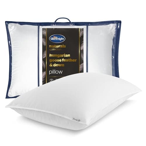 Image of Silentnight Hungarian Goose Down Pillow - Hotel Quality Luxury Goose Feather and Down Pillow with Pure Cotton Cover, Soft Medium Support Ideal for Front and Back Sleepers - Machine Washable