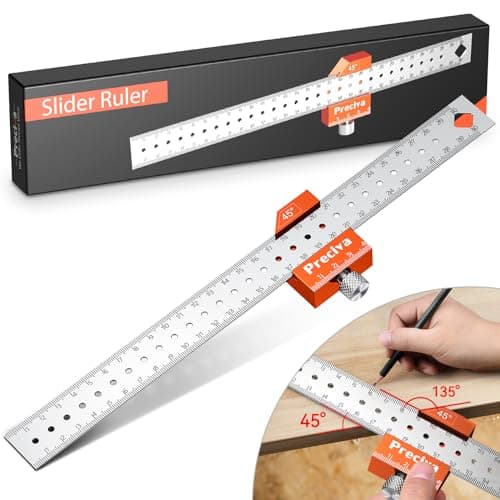 Image of Carpenter Square Tool, Preciva Combination Set Squares 12 Inch/300mm, 45 90 degrees Stainstainless Steel Engineer Angle Ruler Slider Ruler Carpentry Measuring Tool for Woodworking, Marking