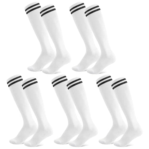 Image of Zuimei 5 Pairs Kids Football Socks,Sports Long Breathable Soccer Socks for Boys Girls Aged 5-12 for Youth Junior Running Training Rugby Hockey (White)