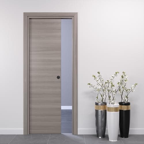 Image of PORTE ITALIANE Interior Door Sliding Door Concealed Door Modern Interior Doors High Density Wood Frames Water-Resistant Waterproof Various Sizes 80 x 210 cm Lock Burnished Elm Grey