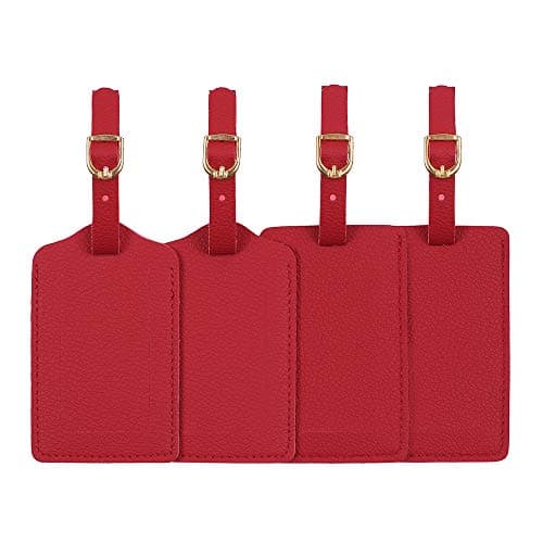 Image of Luggage Tags, Microfiber Leather Personalized Suitcase Tag Set Luggage id Tags Labels Travel Accessories-Set of 4(Red)