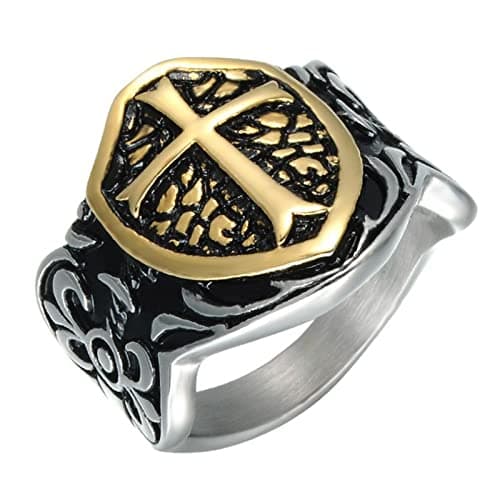 Image of HCMA Men's Big Finger Ring Size 13 14 15 Knights Templar Cross Shield Titanium Steel 316L Soul Protection Army Glory Rings Jewelry Gift