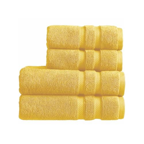 Image of Christy Chroma Yellow Towel Set | Set of 4 | 2 Bath 2 Hand | Highly Absorbent Heavyweight 675GSM | Bold and Bright | Soft Smooth Bathroom Shower Towels | 100% Cotton | Mustard