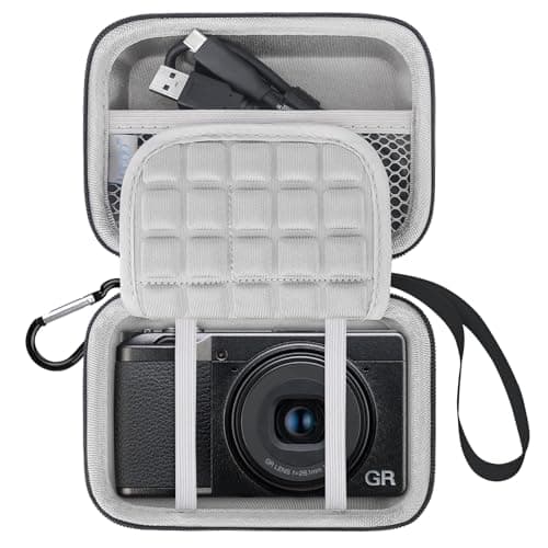 Image of Lacdo Camera Carrying Case for RICOH GR III HDF/GR IIIx HDF/GR IIIx/GR III/GR II/GR Digital Camera, Hard EVA Protective Camera Storage Trave Bag, Mesh Pocket fits Batteries, USB Cable, Gray