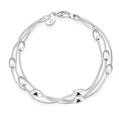 Image of Silver Bracelet for Women 925 Sterling Silver Bracelets Layered Charm Bracelets Friendship Bracelet for Girls Women's Jewellery (Triple Layered)