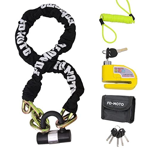 Image of FD-Moto 1.2M*10mm 3KG Steel Motorcycle Chain Lock Padlock + 110dB Yellow Alarmed Motorbike Brake Disc Lock + 1.5M Cable